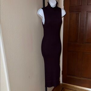 Theory Sleeveless Dark Burgundy Midi Ruffle High Neck Sleeveless Dress Size P
